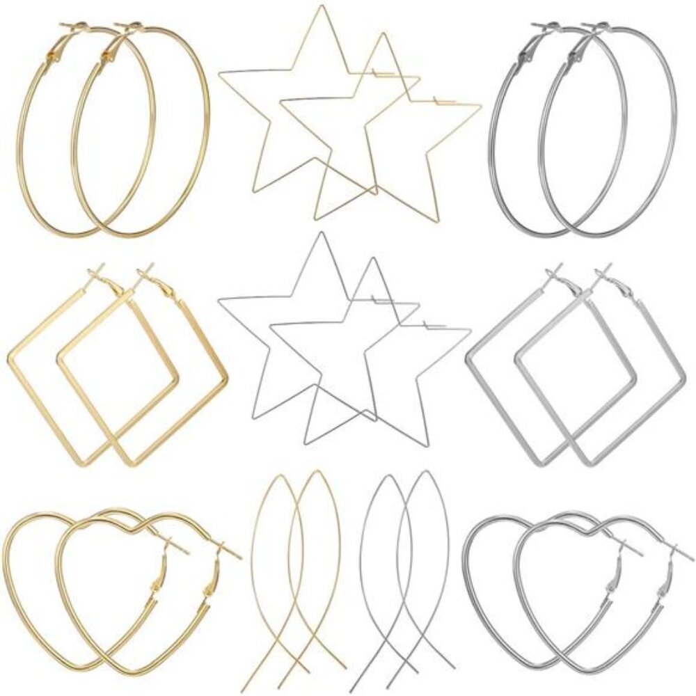 10 Pairs Big Hoop Earrings Set for Women Gold Plated Rose Gold Plated Silver